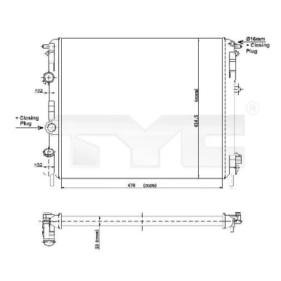 Imagen de TYC 728 0010 Radiador, refrigeración del motor 478 415 23 Aletas unidas mecánicamente RENAULT: CLIO 2, Kangoo I, I Express