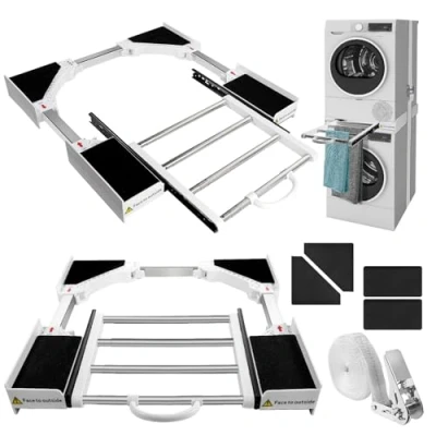 Imagen de Zanfqvo Kit Union Lavadora Secadora con Cuerda de Trinquete Marco conexión Universal Toallero Extensible, Tamaño Ajustable (46 72 cm)
