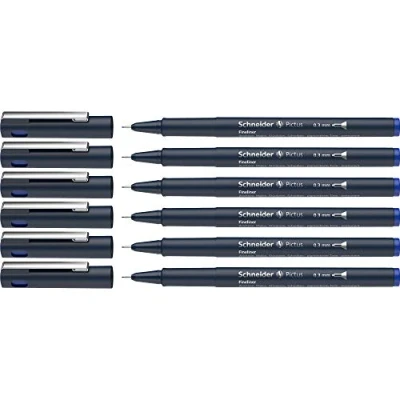 Imagen de Schneider Pictus Rotuladores de punta fina (grosor trazo 0,3 mm, revestida metal, carcasa 85% plástico reciclado), 6 unidades, color azul