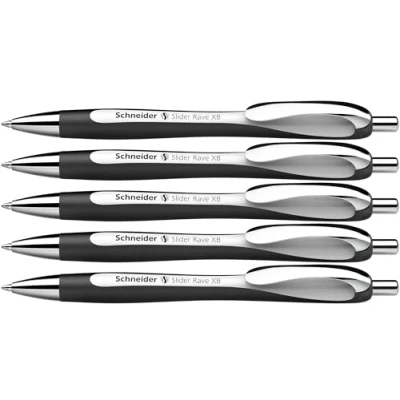 Imagen de Schneider 132549 Slider Rave XB Bolígrafo (edición especial limitada en blanco y negro, fabricado Alemania), 5 unidades, color de escritura: azul