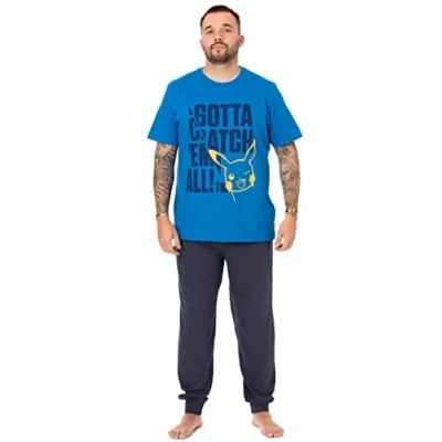 Imagen de Pokémon Pikachu Pijama de para Hombre Conjunto pantalón y Camiseta Character Lounge Azul PJ Tengo Que atraparlos a Todos Regalos Ropa Dormir él Fan Merchandise