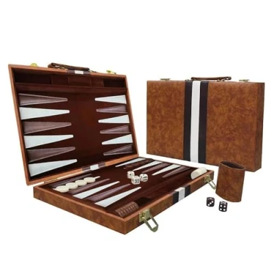 Imagen de NEWFUN 15 Pulgadas Backgammon，Juego de Backgammon, Juego Backgammon clásico para Adultos, portátil y Viaje, Mesa con Funda Cuero