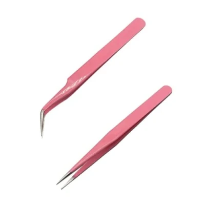 Imagen de pinzas para pestañas, 2 de extensión punta puntiaguda, rectas y curvadas, depilar extensiones pestañas falsas, precisión
