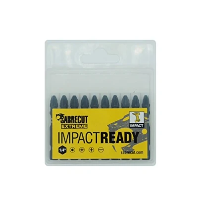 Imagen de 10 x SabreCut SCPZ250_10 50 mm PZ2 destornillador de impacto Juego puntas Pozidriv POZI No.2 un solo extremo para trabajo pesado, incluida la caja almacenamiento