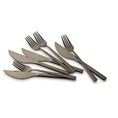 Imagen de ECHTWERK set de cubiertos para pizza, filete, cena 8 piezas hasta 4 personas, Con cuchillos y tenedores pizza acero inoxidable, Black Edition