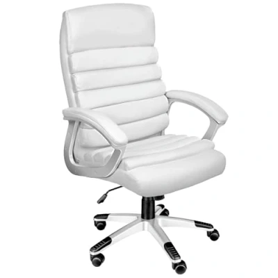 Imagen de TecTake®, Silla Oficina Ergonómica, Sillón Escritorio Ajustable, Giratoria con Base de Ruedas, Altura Regulable, Acolchado Extra Grueso, Ergonómico, Basculante, 360 Rotación Blanco