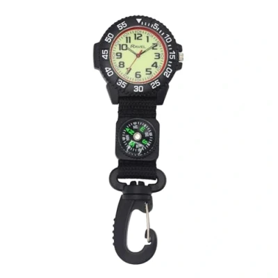 Imagen de Ravel Reloj con Mosquetón de Nailon Brújula y Esfera Que Brilla en la Oscuridad Cuarzo analógico R1108.03 Negro