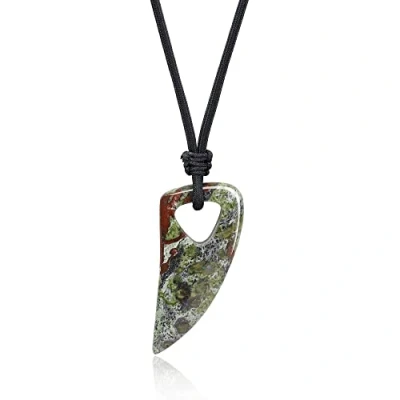 Imagen de COAI Colgante Diente de Lobo Estilizado Jaspe Sangre Dragón, Collar con Unisex Encaje Ajustable
