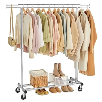 Imagen de SONGMICS Burro Ropa con Ruedas, Perchero Extensible Carga Pesada, Capacidad de Máx. 100 kg, Fácil Montar, Portátil, Plata HSR13S