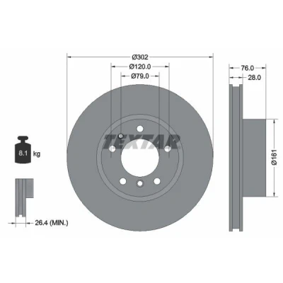 Imagen de TEXTAR 92042400 Disco de freno 302 28 05/07 120 ventilación interna sin perno sujeción rueda, buje rueda BMW: 5 Berlina, Touring, 7
