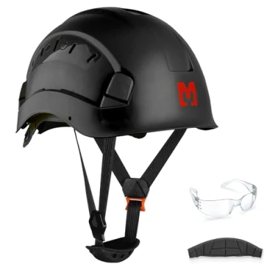 Imagen de Mustbau Casco de Seguridad, Protección EN397 con Gafas Antivaho, Diadema Ajustable 53 a 63cm, Material ABS Resistente para Hombres Mujeres Negro