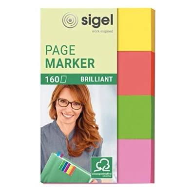 Imagen de SIGEL HN630 Marcapáginas de papel adhesivos, funda 160 tiras 50 x 20 mm, 4 colores