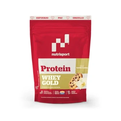 Imagen de NUTRISPORT Whey Gold Protein Vainilla Cookies 500g Proteína Concentrada de Suero Leche Con DigeZyme® para Mejor Absorción Rápida Digestión Post Entreno Crecimiento Muscular
