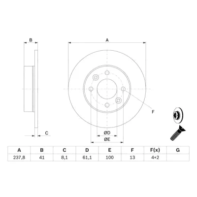 Imagen de BOSCH 0 986 478 273 Disco de freno 237,8 8,1 4 100 macizo aceitado con tornillos RENAULT: Rapid Furgón, CLIO 1, Super 5 Hatchback