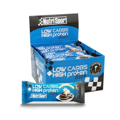 Imagen de NUTRISPORT Barritas Proteína Low Carbs Suplementos Deportivos Proteínas para masa Muscular con Fibra Energy Protein Bar Recuperador Sabor Cookies &amp; Cream 16 unidades