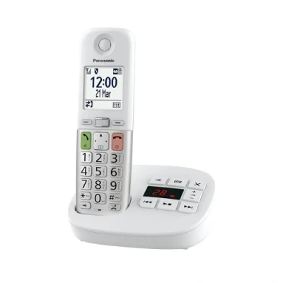 Imagen de Teléfono Panasonic KX TGU430, Pantalla Retroiluminada, Linterna, Volumen Amplificado, Bloqueo de Llamadas, Contestador, Blanco y Plata