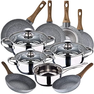 Imagen de Bateria de cocina 7 piezas SAN IGNACIO Faro, acero inoxidable, con juego sartenes (18/20/22/24/26/28 cm) Daimiel en aluminio forjado, 7pcs + 6
