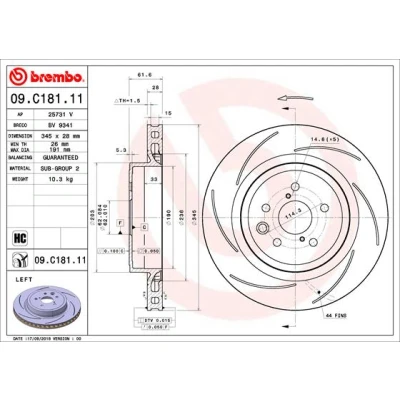 Imagen de BREMBO 09.C181.11 Disco de freno 345 28 5 ventilación interna, ranurado revestido altamente carbonizado LEXUS: GS IV