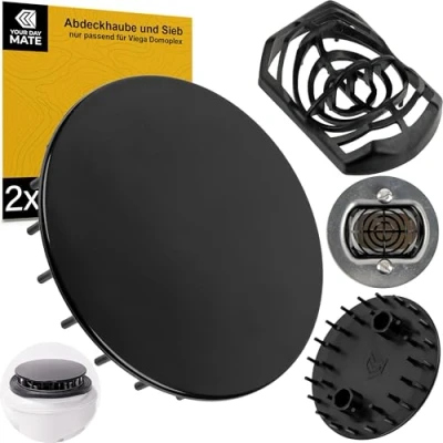 Imagen de Juego de tapas para desagüe ducha, diámetro 75 mm, color negro, compatible con Viega Domoplex 6928 y 6929, repuesto 6930.0, 649 968, filtro pelo