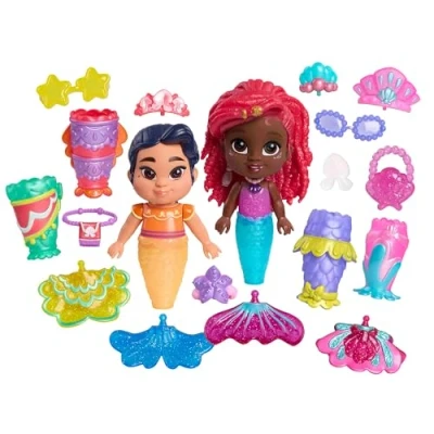 Imagen de Just Play Muñeca Ariel Pop Tails Deluxe de Disney Junior con Accesorios, 19 Piezas, Juego simulación; Juguetes para niños a Partir 3 años