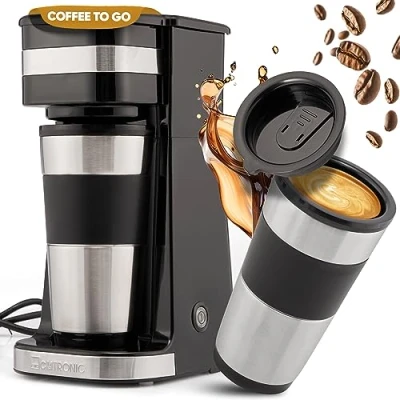 Imagen de Clatronic Cafetera taza 400ml Café To Go adecuado para todos los soportes de bebidas populares(p. ej. coche) filtro con acero inoxidable y tapa aromática KA 3733