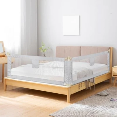 Imagen de LANTUS barrera para cama infantil, 200 cm, barra de elevación vertical, anticaída, 2,0 m, gris oscuro