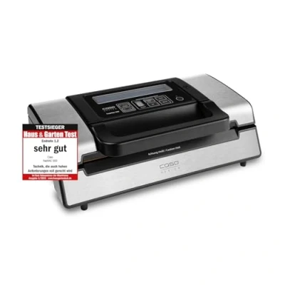 Imagen de CASO envasadora al vacío comercial FastVac 500 de acero inoxidable para uso profesional bomba doble pistón 20 litros/min., soldadura, incl. 2 rollos película gratis, 220 240 V, 50 Hz, 130 W