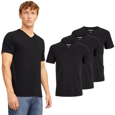 Imagen de Jack &amp; Jones 3ERPACK Einfarbig Vausschnitt Camiseta básica, Hombre, Talla: XL, Black