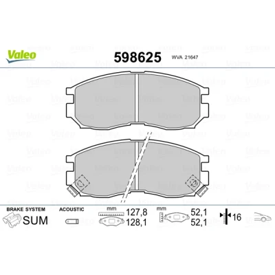 Imagen de VALEO 598625 Juego de pastillas freno Eje delantero con contacto avisador desgaste sin chapa antichirridos MITSUBISHI: GALANT 6, ECLIPSE 2