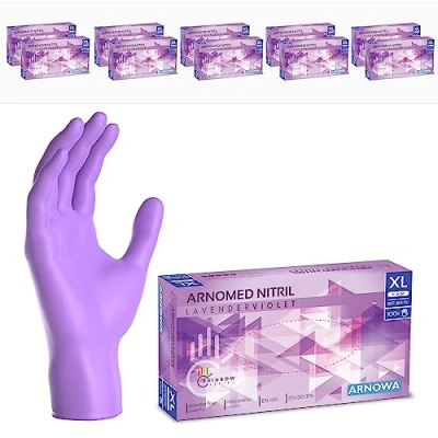 Imagen de 1000x ARNOMED® Guantes nitrilo talla XL Morado, desechables quirurgicos y laboratorio, Luvas descartaveis sin polvo látex, Manoplas en XS, S, M, L, XL, XXL
