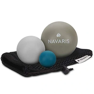 Imagen de Navaris Set de 3 pelotas para masajes Bolas lacrosse en dif. tamaños automasajes aliviar dolor fisioterapia terapia puntos
