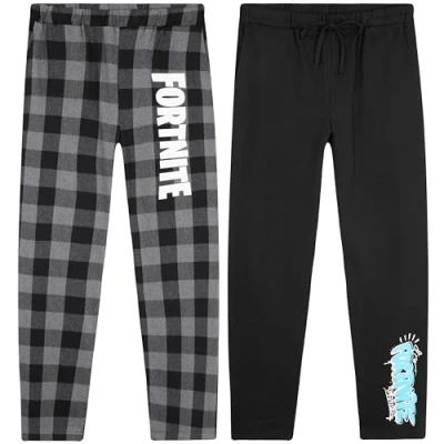 Imagen de Fortnite Pantalones para Niños y Adolescentes Pack de 2, Pijamas Bottoms con Bolsillos (13 Años, Negro/Blanco)