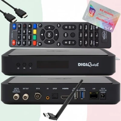 Imagen de Tarjeta TiVuSat 4K UHD + decodificador DIGIQuest Q80 Sat Receiver H.265 S2+T2 HEVC, Receptor Certificado con (ACTIVADA), Multimedia, WebRadio, Memoria USB 150 WiFi, Cable HDMI HTS