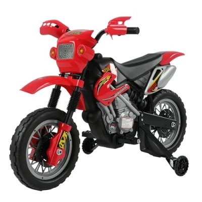 Imagen de HOMCOM Moto Electrica Infantil Bateria 6V Recargable Niños 3+ Años Cargador y Ruedas Apoyo Color Rojo