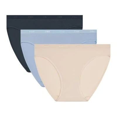 Imagen de Dim Les Pockets Ecodim Coton Confortable X3 Bragas, Beige Marfil/Bl Camisa/Gr Granito, S (Pack de 3) para Mujer