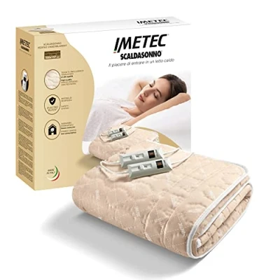 Imagen de Imetec Calientacamas Matrimonial, 150 x 137 cm, 2 Mandos con Niveles de Temperaturas, Tejido Acolchado, Lavable a Mano y en Lavadora 30, Sistema Protección