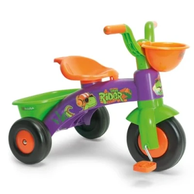 Imagen de INJUSA Triciclo Infantil Baby Trico Dino Rider para Niños de 1 a 3 Años con Pedales Cesta Delantera y Trasera Ruedas Plástico Banda Goma Asa Transporte Multicolor (3534)