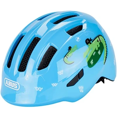 Imagen de ABUS casco infantil Smiley 3.0 de bicicleta con ajuste bajo, diseños adaptados a los niños y espacio para una coleta niñas azul claro estampado cocodrilo, S (45 50 cm)