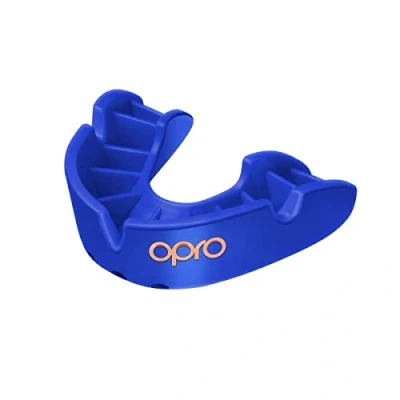 Imagen de protector bucal deportivo OPRO Bronze Level para adultos y niños con estuche dispositivo de ajuste, goma hockey, lacrosse rugby, MMA, boxeo, BJJ (Blanco, Adulto)