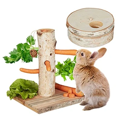 Imagen de Relaxdays Juguetes para Conejo, Set 2 Piezas, Masticar, Juego Inteligencia, Madera, Accesorio Cobaya, Roedores, Marrón