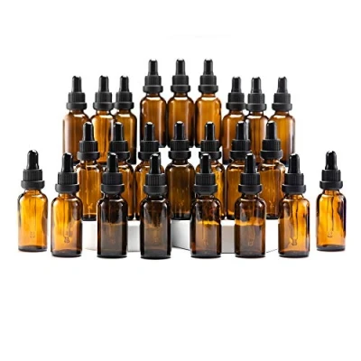 Imagen de YIZHAO Ambar Frasco Cuentagotas Cristal 30ml, con Goteros Cristal, para Aceite Esencial, Laboratorio, Aromaterapia, Fragancia, Masaje, Cosméticos, Viajes 24Pcs