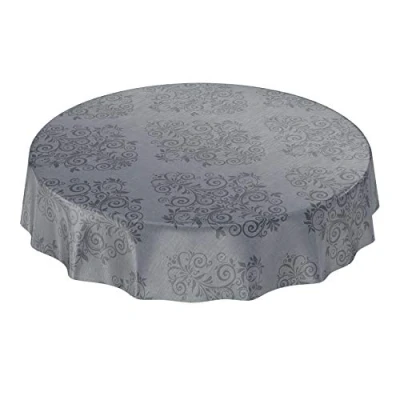 Imagen de ANRO Mantel de Hule para Mesa (Lavable, diseño Barroco, Redondo, 140 cm), Color Gris Antracita, Toalla, Rund 140cm