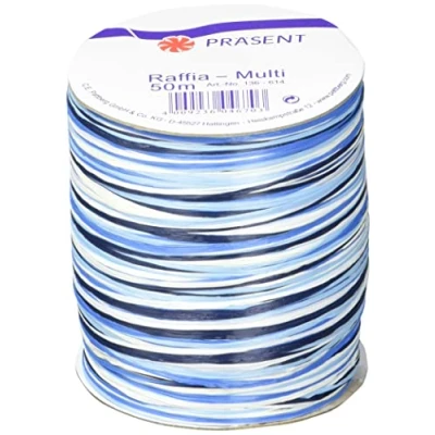 Imagen de C.E. PATTBERG PRÄSENT cinta regalo de rafia multicolor azul blanco crema, 50 m decorativa para envolver regalos, decoración y manualidades versátiles creativas