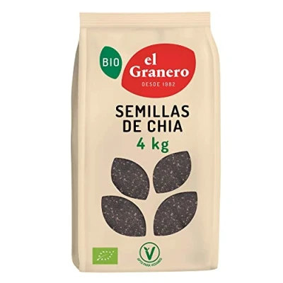 Imagen de El Granero Integral Semillas de Chía BIO 4 kg Fuente Proteínas y Ácidos Grasos Omega 3 Ricas en Fibra, Minerales Antioxidantes Aptas para Veganos