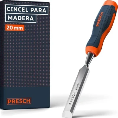 Imagen de Presch Cincel para madera 20mm Perfectamente afilado uso inmediato Profesional con ángulo de cuña 25 Robusta caperuza impacto metálica Mango ergonómico un agarre seguro