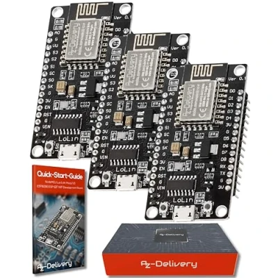 Imagen de AZDelivery 3 pcs NodeMCU Lolin V3 Modulo ESP8266 ESP 12F WiFi con CH340 Tarjeta de Desarrollo 2.4 GHz Compatible Arduino E Book Incluido!