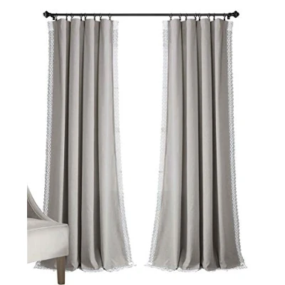 Imagen de Lush Decor Rosalie Juego de Cortinas Ventana Estilo rústico para Sala Estar, Comedor y Dormitorio (par), 54 Pulgadas Ancho x 84 Largo, Gris Claro