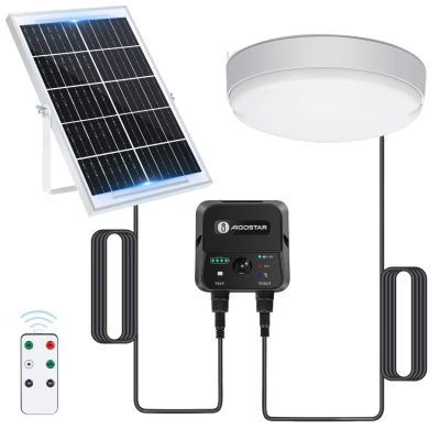 Imagen de Aigostar Luz Solar Exterior con Sensor 70W Plafón LED Techo Interior Caja de Almacenamiento Energía, Mando a Distancia, IP65 Impermeable, Cable 8m, Ajustable 6500K