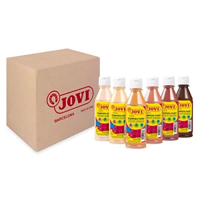Imagen de Jovi Témpera líquida, Estuche 6 botes de 250ml, Colores Multicultural, Pintura a base ingredientes naturales, Fácil lavar, Sin gluten, Ideal para uso escolar (502/6M)