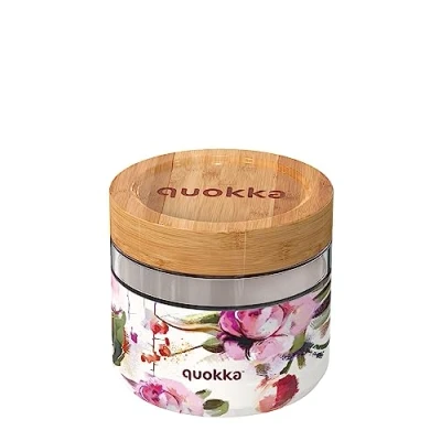 Imagen de Quokka RECIPIENTE COMIDA CRISTAL CON FUNDA DE SILICONA DELI DARK FLOWERS 820 ML